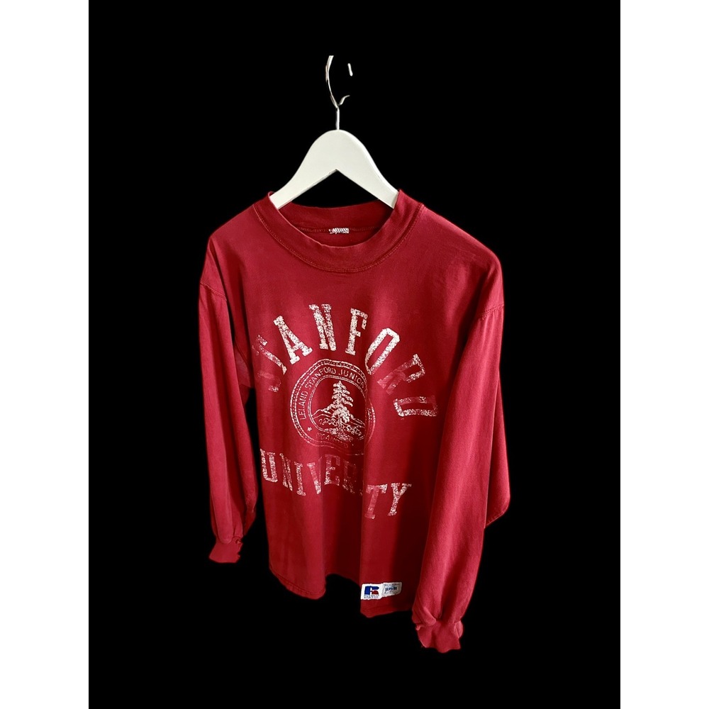 Stanford 90's Vintage Russell Long Sleeve Shirt Sz‎ Large Distressed Maroon Red